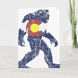 Sasquatch Retro State Flag Colorado Rocky Mountain Card