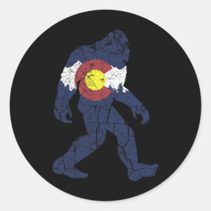 Sasquatch Retro State Flag Colorado Rocky Mountain Classic Round Sticker