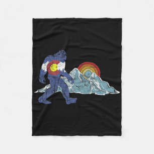 Sasquatch Retro State Flag Colorado Rocky Mountain Fleece Blanket