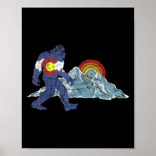 Sasquatch Retro State Flag Colorado Rocky Mountain Poster