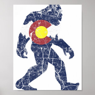 Sasquatch Retro State Flag Colorado Rocky Mountain Poster