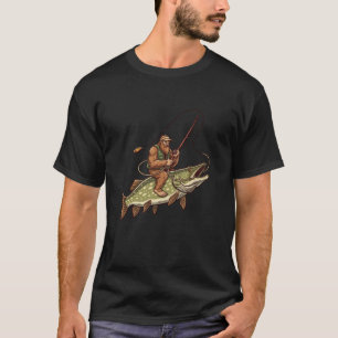 Sasquatch Riding Giant Fish Fishing Art for Freshw T-Shirt
