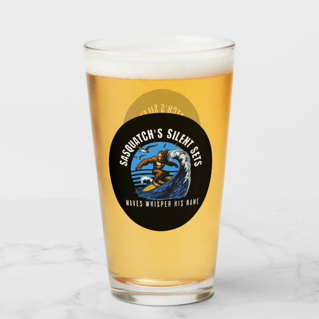 Sasquatch’s Silent Sets Surfing Bigfoot Beer Glass (Back Filled)