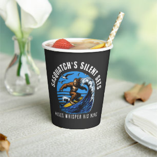 Sasquatch’s Silent Sets Surfing Bigfoot Black Paper Cups