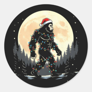 Sasquatch Santa Christmas Tree Lights Funny Xmas B Classic Round Sticker