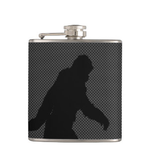 Sasquatch Silhouette on Carbon Fibre decor Hip Flask