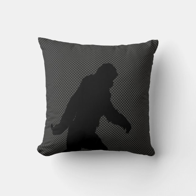 Sasquatch Silhouette on Carbon Fibre Print Cushion (Front)