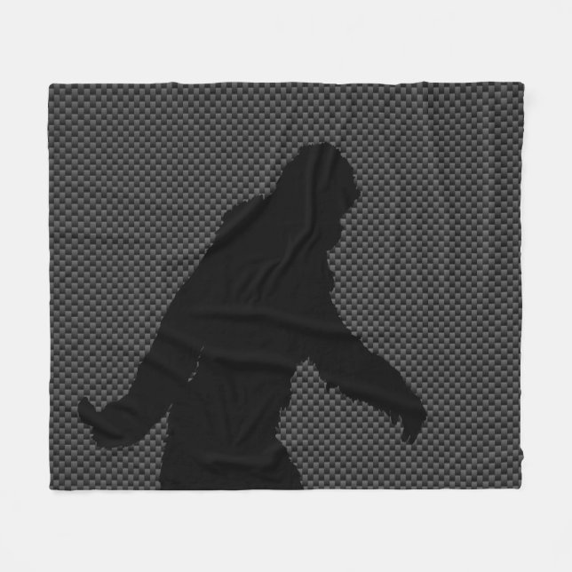Sasquatch Silhouette on Carbon Fibre Print Fleece Blanket (Front (Horizontal))