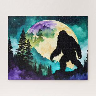 Sasquatch Silhouette Walking on the Mountain-Moon  Jigsaw Puzzle