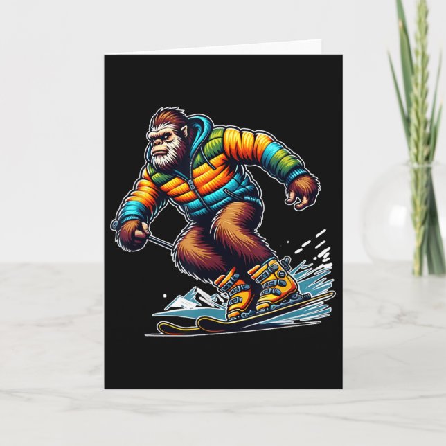 Sasquatch Ski Adventure Bigfoot Winter Fun  Card (Front)