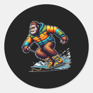 Sasquatch Ski Adventure Bigfoot Winter Fun Classic Round Sticker