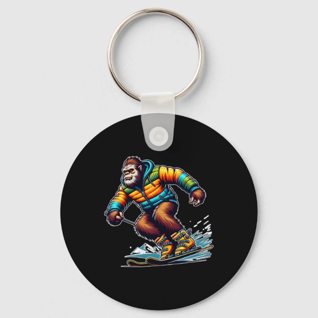 Sasquatch Ski Adventure Bigfoot Winter Fun  Key Ring (Front)