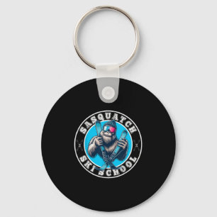 Sasquatch Ski School Funny Bigfoot Skiing Key Ring