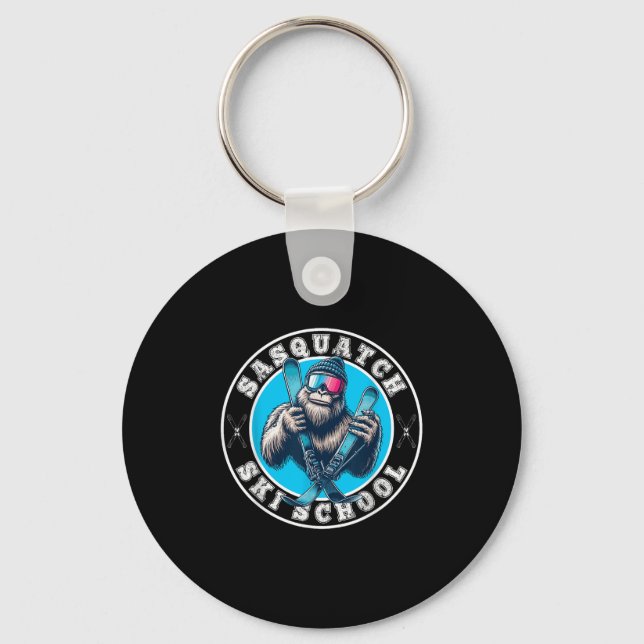 Sasquatch Ski School Funny Bigfoot Skiing  Key Ring (Front)