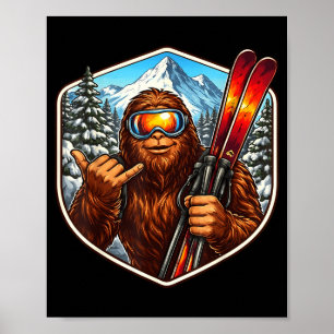 Sasquatch skiing big-foot shaka ski lover skier poster