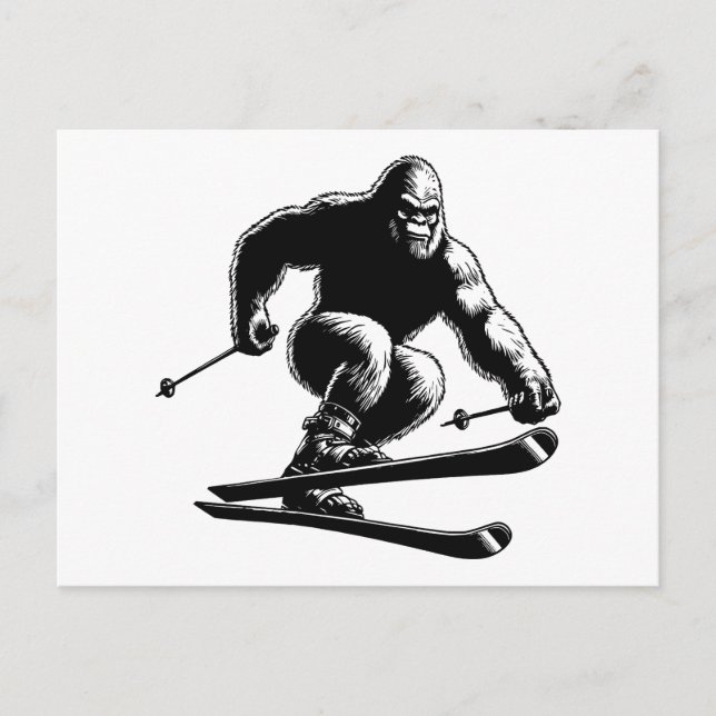 Sasquatch Skiing Holiday Postcard (Front)