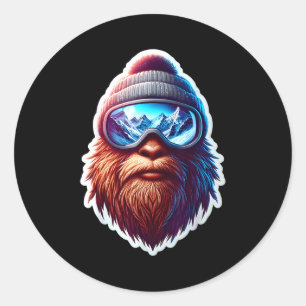 Sasquatch skiing snow big-foot skier big foot classic round sticker