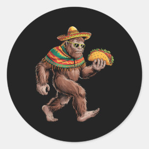 Sasquatch Sombrero Poncho Carrying Taco Cinco De M Classic Round Sticker