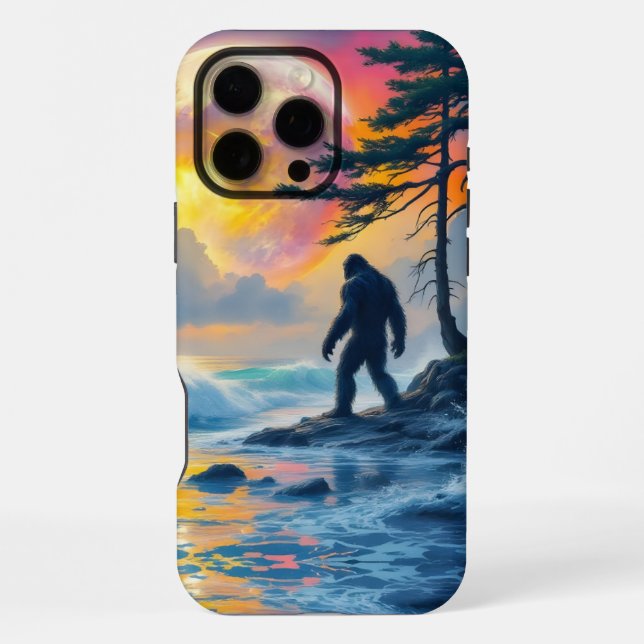 Sasquatch Standing on an Ocean Shore iPhone Case (Back)