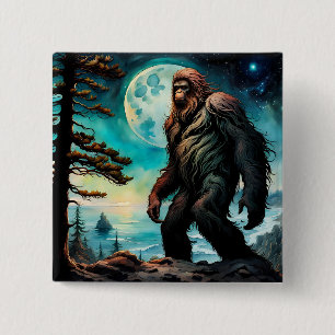 Sasquatch Standing on Ridge overlooking the Ocean 15 Cm Square Badge