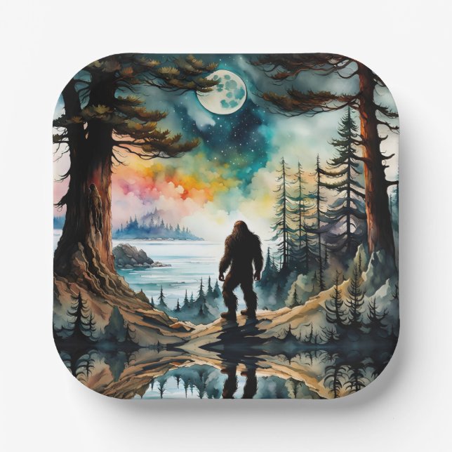 Sasquatch Standing under the Moonlight Paper Plate (Front)