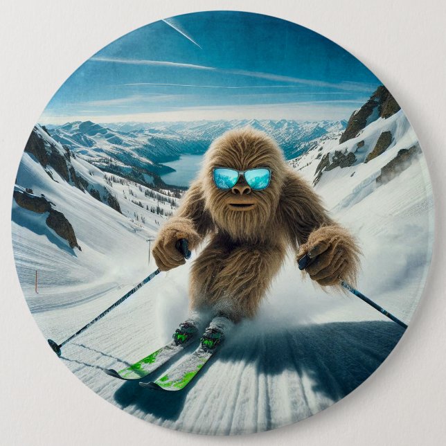 Sasquatch the Skier 6 Cm Round Badge (Front)
