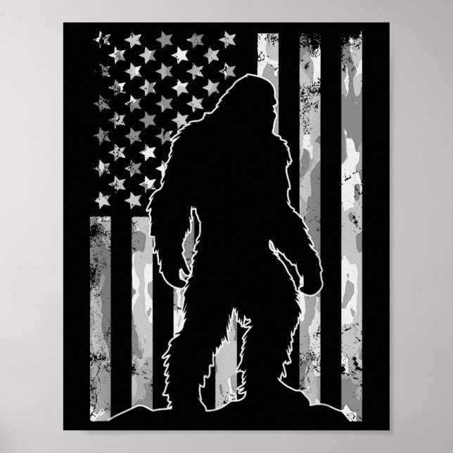 Sasquatch Usa Flag Patriotic Bigfoot 4th Of July  Poster (Front)