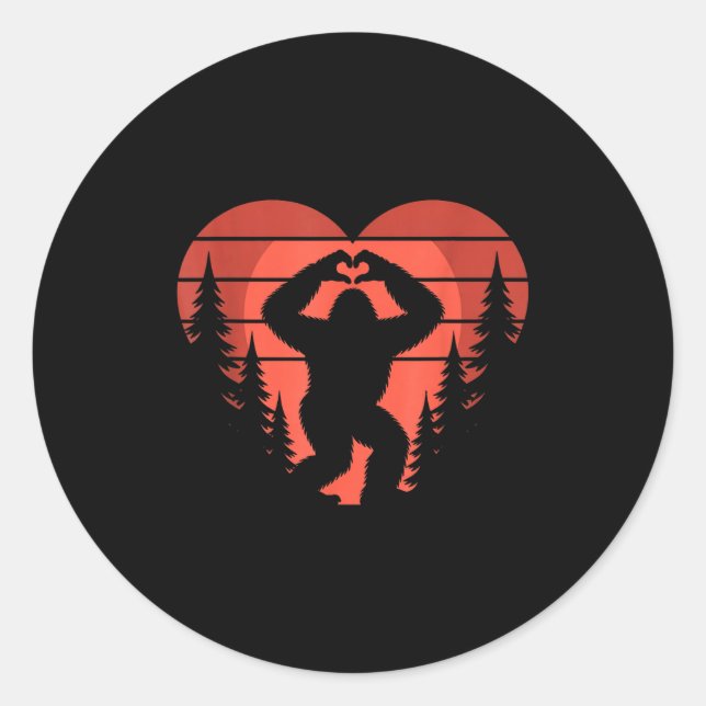 Sasquatch Valentine's Day - Bigfoot Heart Sungles  Classic Round Sticker (Front)