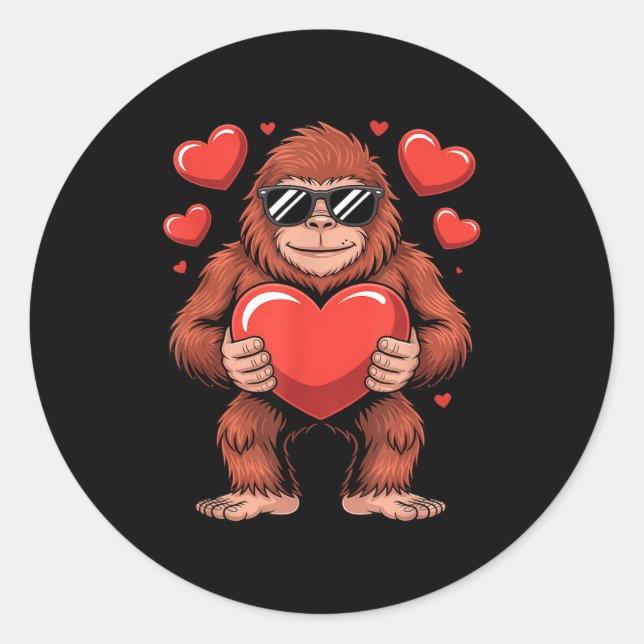Sasquatch Valentine's Day - Bigfoot Heart Sungles  Classic Round Sticker (Front)