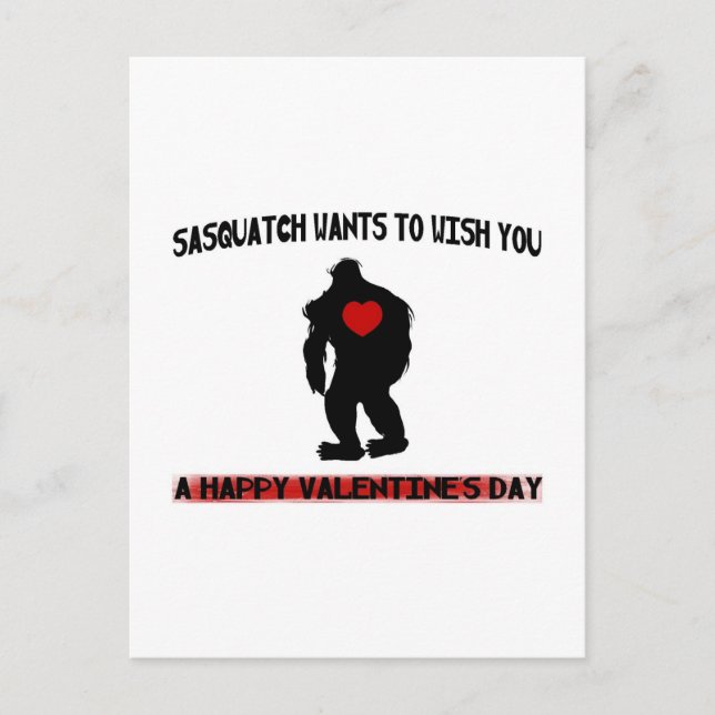 Sasquatch Valentines Day Holiday Postcard (Front)