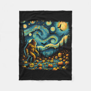 Sasquatch Van Gogh Starry Night Halloween Big Foot Fleece Blanket