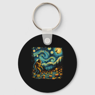 Sasquatch Van Gogh Starry Night Halloween Big Foot Key Ring
