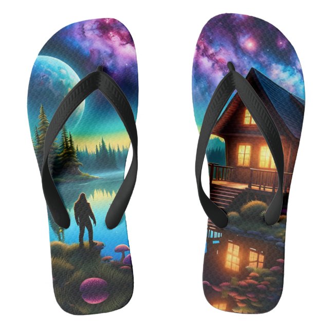 Sasquatch Watching nebulas on a distant planet Thongs (Footbed)