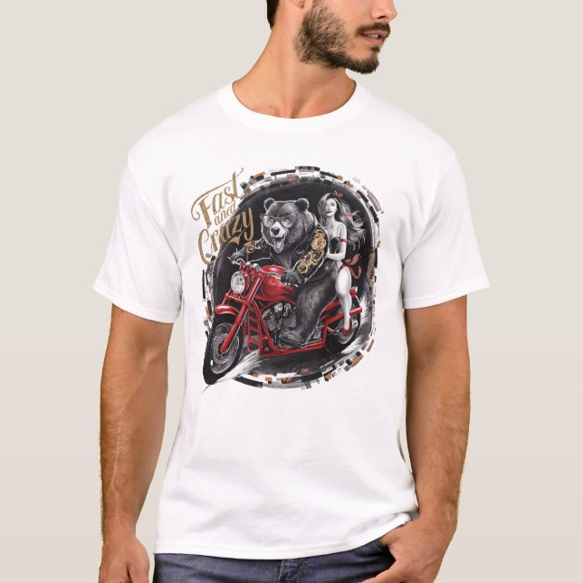Sasquatch Yeti bigfoot on a Motorbike T-Shirt (Front)