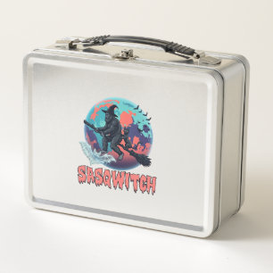 Sasqwitch Bigfoot Witch Broom Black Cat Moon Hallo Metal Lunch Box