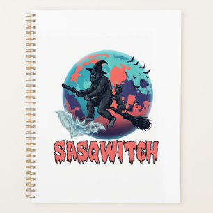 Sasqwitch Bigfoot Witch Broom Black Cat Moon Hallo Planner