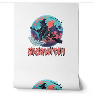 Sasqwitch Bigfoot Witch Broom Black Cat Moon Hallo Wallpaper