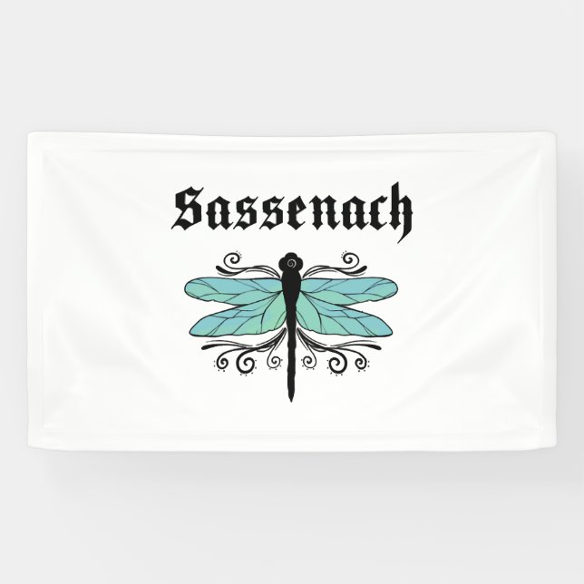 Sassenach Dragonfly Outlander Amber Blue Gift Tee Banner (Horizontal)
