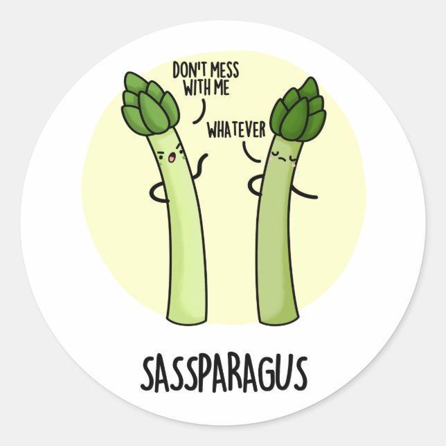 Sassparagus Funny Asparagus Vegetable Pun  Classic Round Sticker (Front)
