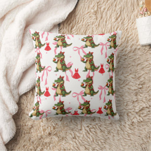 Sassy Alligator with ribbons, apples and dress Cushion