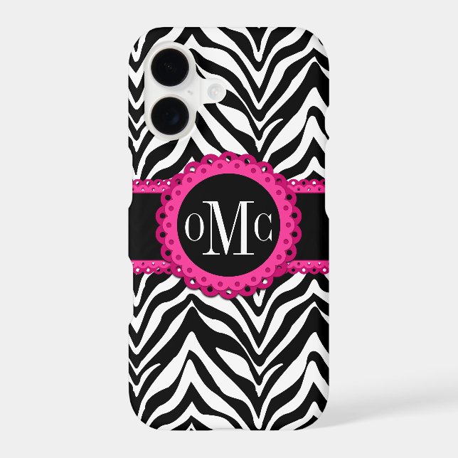 Sassy and Chic Zebra Print Pink Lace Monogram (Back)