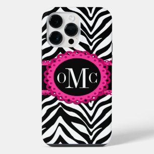 Sassy and Chic Zebra Print Pink Lace Monogram iPhone Case