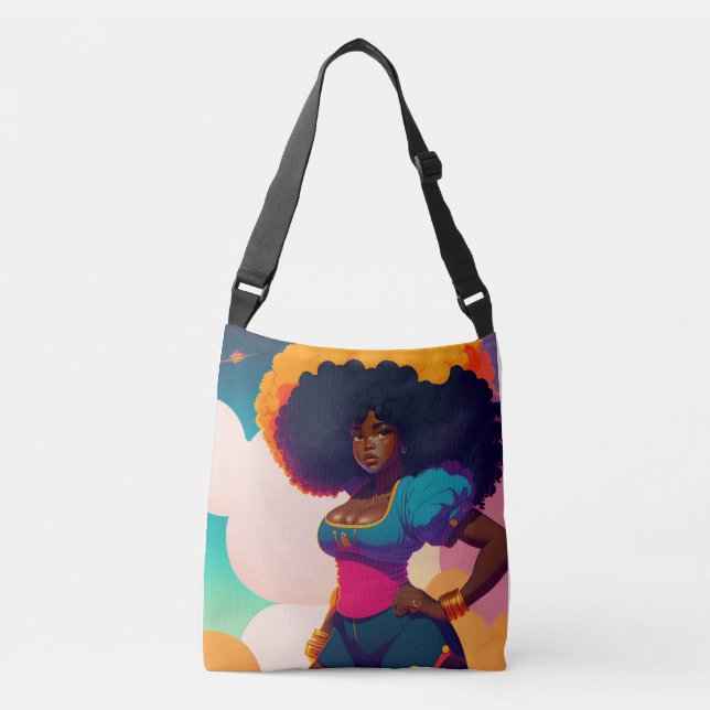 Sassy Black Afro Girl International Women's Day Crossbody Bag (Front)