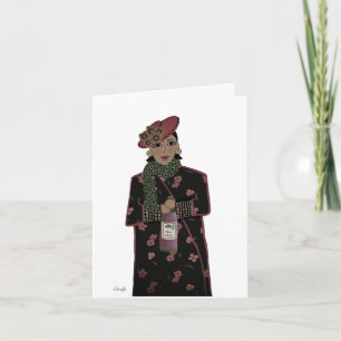 Sassy Black/Brown Lady Wine Birthday Card