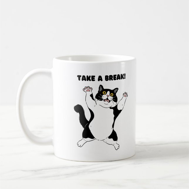 Sassy Black Cat Coffee Mug – Take a Break Reminder (Left)