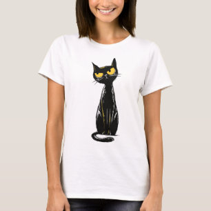 Sassy Black Cat - Grumpy Yellow Eyes Illustration T-Shirt