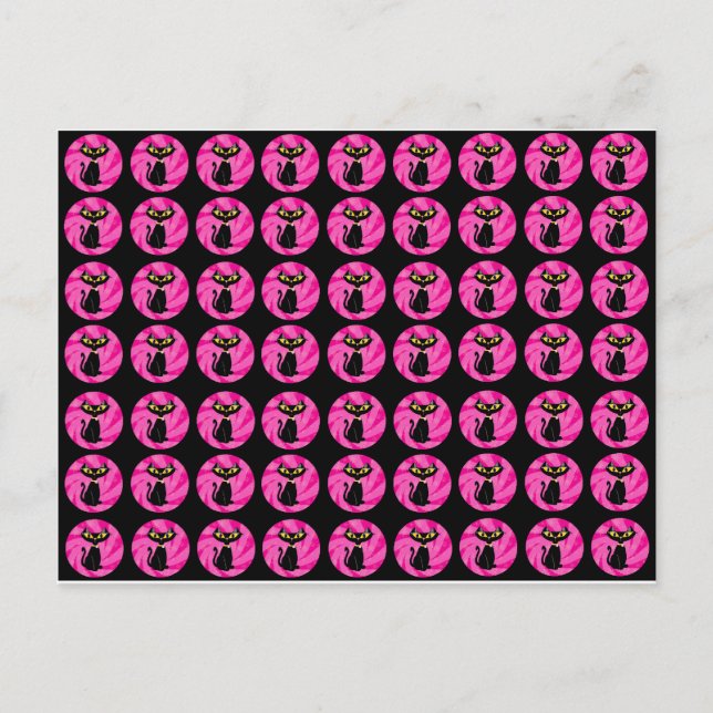 sassy Black Cat on Pink Pattern Postcard (Front)