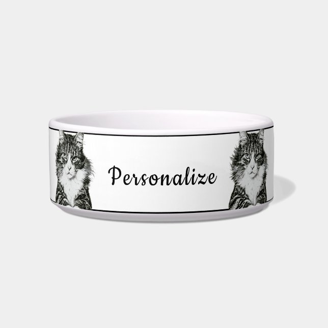 Sassy Black & White Cat Personalised Bowl Design (Front)