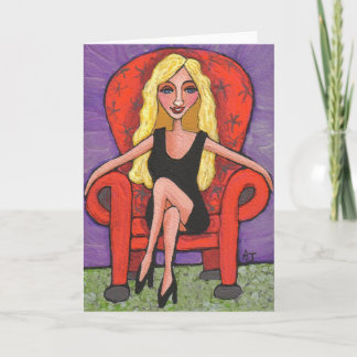 Sassy Blonde & a Red Chair - Greeting Card