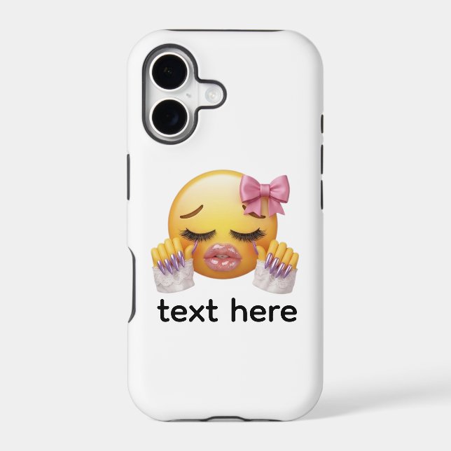 Sassy Blushing Emoji with Pink Bow & Long Nails  (Back)
